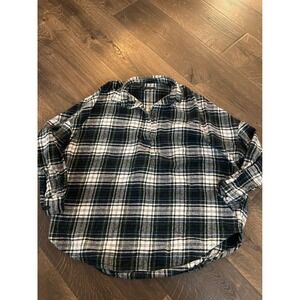 French Connection Plaid Flannel‎ Oversized Shirt Women's Small Green White Blue